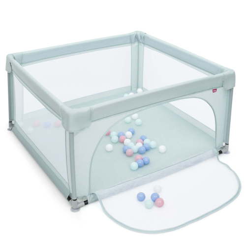 Costway Baby Playpen Infant Large Safety Play Center Yard w/ 50 Ocean Balls Blue