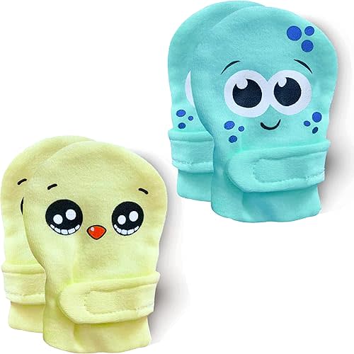 Newborn Baby Mittens No Scratch, 0-3M | 2-pack, 100% Organic Cotton Stay-On Baby Mitts | For Infant Boys and Girls
