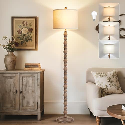 Luvkczc 62" Farmhouse Floor Lamp for Living Room & Bedroom - 3-Color Temperature Standing Lamp, Vintage Rustic Tall Floor Lamps with Rotary Switch, Resin Corner Lamps for Office (Dark Brown)