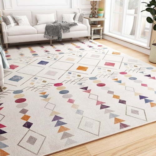 SIXHOME 5x7 Area Rugs Living Room Washable Modern Indoor Carpets Non Slip Floor Rugs for Bedroom Geometric Boho Pink Rugs for Nursery Dorm Kids Room Throw Rugs Beige and Colorful