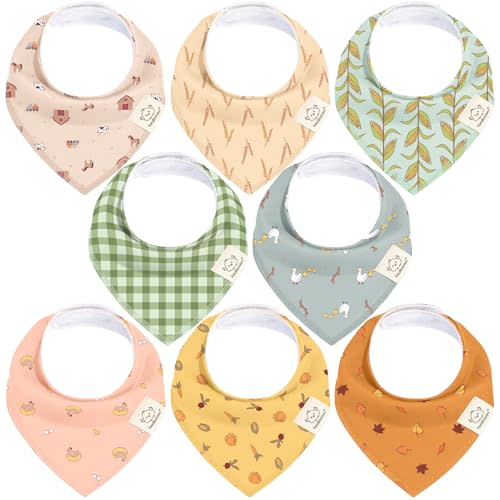8-Pack Organic Baby Bandana Bibs for Girls - Super Absorbent Triangle Baby Bibs for Drooling and Teething Infant, 100% Cotton Extra Soft for Newborn, Infant 0-36 Months (Countryside)