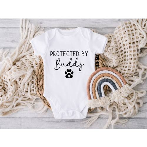 Protected By Dog Name Onesie®, New Baby Onesie®, Baby Boy Onesie®, Baby Girl Onesie®, Personalized Baby Gift, Sweet Dog Gift, New Baby Gift