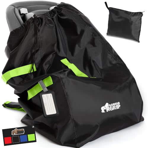Gorilla Grip Car Seat Travel Bag for Airplane Gate Check, Easy Carry Backpack Bags Cover Carseats, Infant Baby Carriers and Toddler Booster Seats for Airport, Child Air Travels Essential, Fluorescent