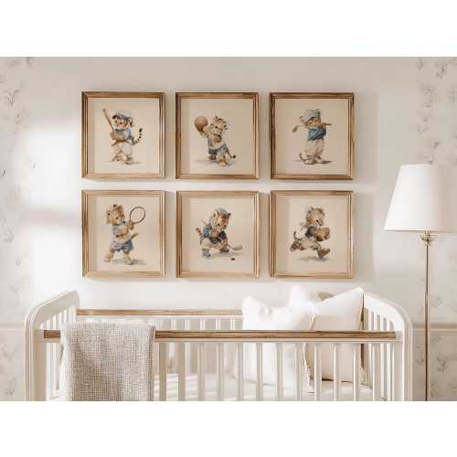 Tiger Cub Sports Illustrations Nursery Wall Art Set (Digital Download)