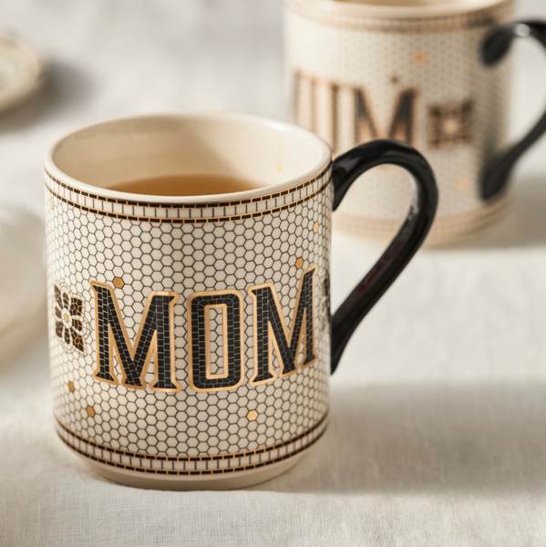 Bistro Tile Stoneware 24k Gold Accent Family Mug - Mom