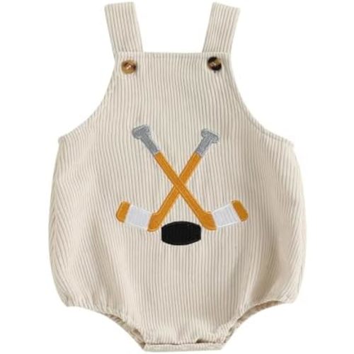 Baby Boy Girl Hockey Clothes Embroidery Corduroy Romper Overall Sleeveless Tank Bodysuit Newborn Hockey Outfit