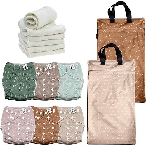 Mama Koala 3.0 Baby Cloth Diapers with 6 Inserts with 2Pk Hanging Wet/Dry Bags