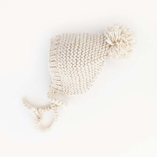 Natural Garter Stitch Knit Bonnet | Huggalugs | XS Newborn