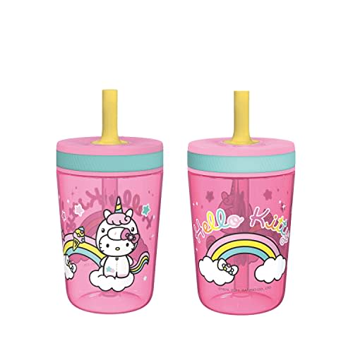 Zak Designs 15oz Hello Kitty Kelso Tumbler Set, Leak-Proof Screw-On Lid with Straw Made of Durable Plastic and Silicone, Perfect Bundle for Kids, 2 Count (Pack of 1)