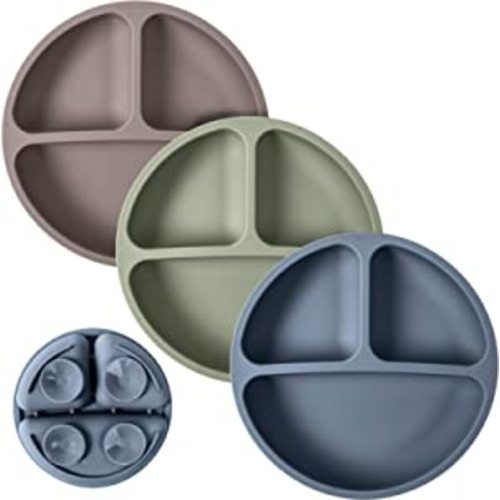 Amazon.com: WeeSprout Suction Plates for Babies & Toddlers | 100% Silicone | Plates Stay Put with Suction Feature | Divided Design | Microwave & Dishwasher Safe | 3 Pack : Health & Household