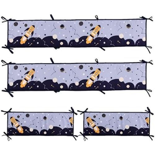4 Pcs Thick and Soft Surround Protection pad, Breathable Mesh Liner, Strap Design, Easy to Install (Space Rocket)