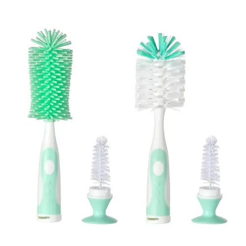Multifunctional Cleaning Brush, Baby Bottle Brush, Bottle Brush Cleaner (Rotate The Suction Cup to Obtain The Small Bristle Brushes) Set Z, Green, Silicone and Nylon Brush