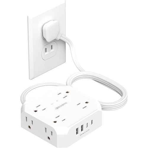 2 Prong Power Strip, WRXDMC 2 Prong to 3 Prong Outlet Adapter, 1400J Two Prong Surge Protector, 5ft Extension Cord, 8 AC Outlets with 2 USB C Port and 2 USB A Port, Wall Mountable, Ideal for Old House