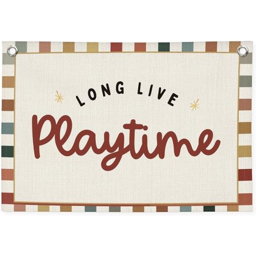 Playroom Wall Decor,Long Live Playtime Linen Canvas Banner,Playroom Decor Kids Room Nursery with Star Pattern Wall Decor for Toddler Boys Toy Room Bedroom,30x20 Inch