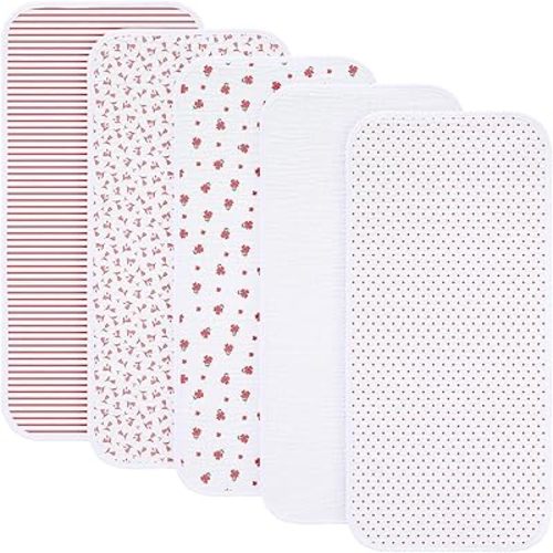 sleepyturtle Pack of 5,Muslin Baby Burp Cloths,Soft and Absorbent,Unisex,Easy to Use (Pink-fd)