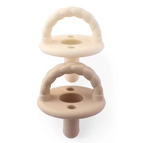 Itzy Ritzy Silicone Pacifiers for Newborn - Sweetie Soother Pacifiers Feature Collapsible Handle & Two Air Holes for Added Safety; For Ages Newborn and Up, Set of 2 in Buttercream & Toast - 2 Count (Pack of 1) - Solid