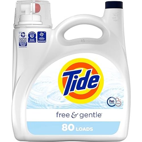 Tide Free & Gentle Liquid Laundry Detergent, 105 fl oz, 80 Loads, HE Compatible