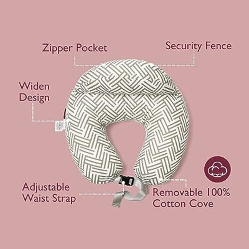 Momcozy Original Nursing Pillow, Ergonomic Breastfeeding Pillows with Security Fence for Baby, Adjustable Waist Strap and Removable Cotton Cover, Geometry