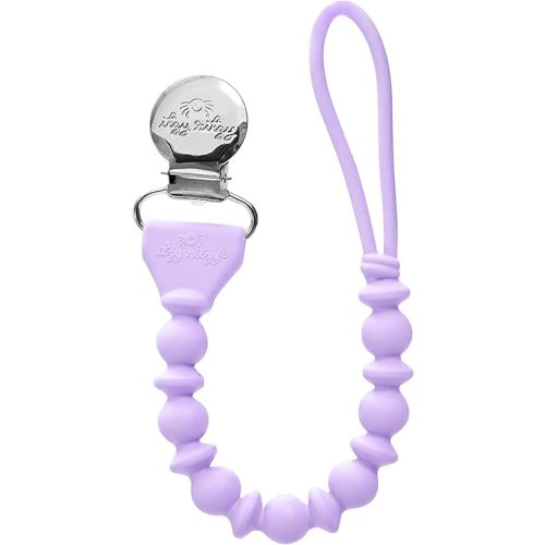 Itzy Ritzy Silicone Pacifier Clip 100% Food Grade Silicone Pacifier Strap with Clip Keeps Pacifiers, Teethers & Small Toys in Place Features One-Piece Design & Silicone Cord (Purple)