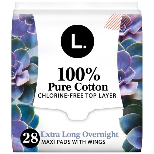 L . Organic Cotton Maxi Extra Long Overnight Pads - 28ct