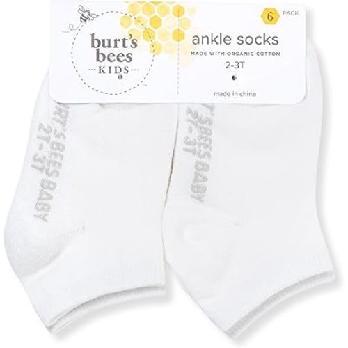 Burt's Bees Baby Unisex Baby Socks Ankle or Crew Height Made with Soft Organic Cotton, 6 Packs with Non-Slip Grips for Babies