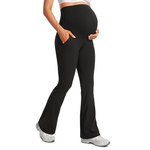 CRZ YOGA Maternity Flare Legging Pocket 31'' | Butterluxe, Extremely Soft, Gentle Compression, Yoga, Super High Rise, U-shaped Belly, Pregnancy and Postpartum