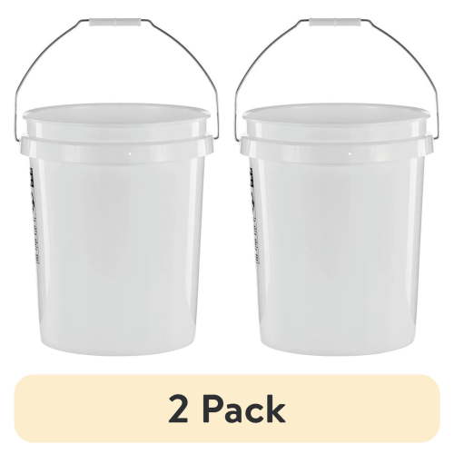 (2 pack) United Solutions 5 Gallon Round Utility Bucket, Comfort Handle, Plastic, White, PN0149, 1 Each