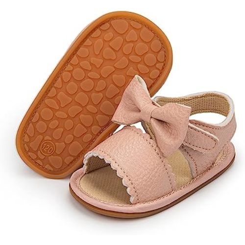 Meckior Baby Toddler Infant Girls PU Leather Soft Open Toe Summer Sandals Flower Princess Flat Shoes