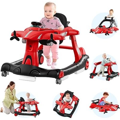 Xilingol 6-in-1 Baby Walker with Adjustable Speed Wheels, Adjustable Height Activity Walker with Padded Seat, Foldable Walker for Babies 6-12 Months, Toddler Push Walker for Boy & Girl 12-18 Months