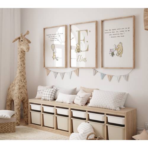 Winnie the Pooh Nursery Print Set Custom Baby Pooh Nursery Art Personalized Baby Name Classic Pooh Nursery Decor Pooh Bear Wall Art Nursery