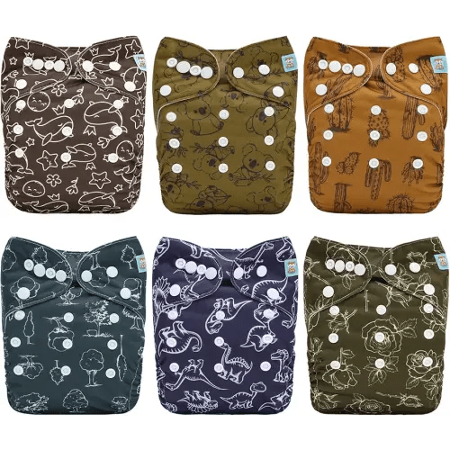 ALVABABY 6 Pack Cloth Diaper with 12 Inserts One Size Adjustable Washable Reusable Diaper Cover for Baby Girls and Boys