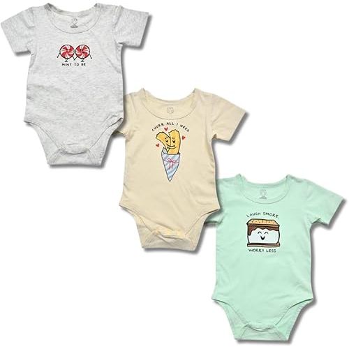Baby Onesies with Cute Graphic Prints, Pack of 3, Assorted Colors