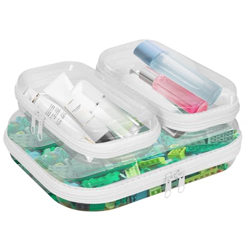Clear Hard Shell Zipper Cases(3 Packs), Plastic Hard Sided Zippers Pouches Clear Hardshell Pencil Case For Storage, Diaper Bag Organizer Bliss Bins 2*Small/1*Medium
