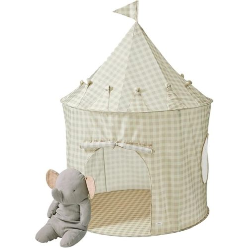 3 Sprouts Kids Play Tent - Sustainable Recycled Fabric – Fun Spacious Childs Playhouse for Indoor Games for Boys & Girls - Durable Fort Pop Up House for Toddlers & Children Age 3-10 - Gingham Beige