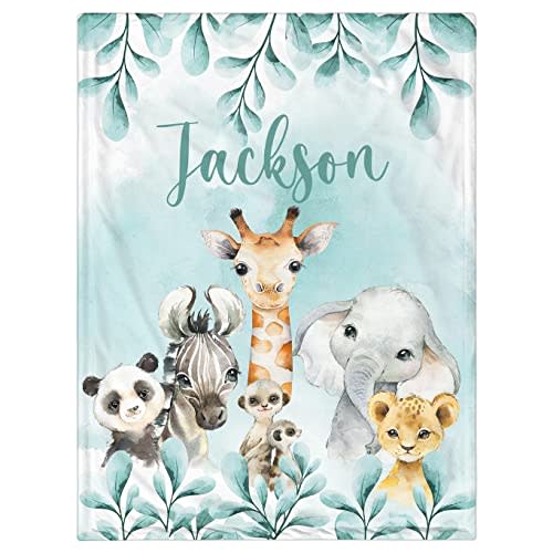 UJDUYSD Personalized Baby Blanket for Boys, Custom Baby Blanket with Name Super Soft Personalized Name Blankets for Kids, Custom Animals Blanket for Infant Toddler, Baby Blanket for Birthday