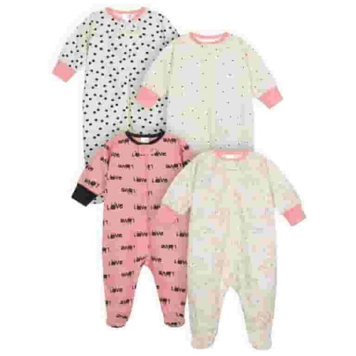 Onesies Brand Baby Girl Zipper Sleep 'n Play Footed Pajamas, 4-Pack, Sizes Newborn - 6/9 Months