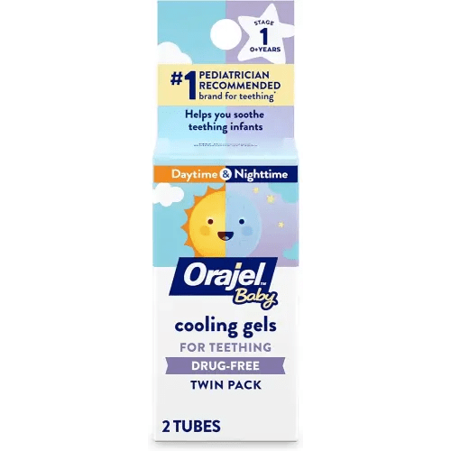 Orajel Baby Daytime & Nighttime Cooling Gels for Teething, Drug - Free, #1 Pediatrician Recommended Brand for Teething*, Two 0.18oz Tubes