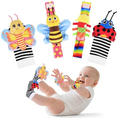 Baby Toys 0-6 Months-Wrist Rattle Socks and Foot Finder Set Infant Newborn Baby Rattles Toy Boys and Girls Essentials Ideal Sensery Toys Shower Gifts for Babies 0-12 Months