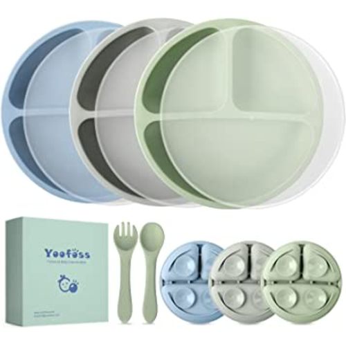 Yoofoss Toddler Plates 3 Pack - Suction Plates for Baby - 100% Silicone  Baby Plates - BPA Free - Microwave and Dishwasher Safe - Divided Design 