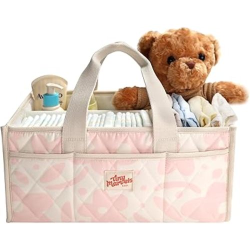 Tiny Marvels Diaper Caddy Organizer for New Parents, Water-Resistant Baby Diaper Caddy, Newborn Essentials Registry Search Must Haves, Structured Diaper Caddy Basket for Nursery, Car & Travel