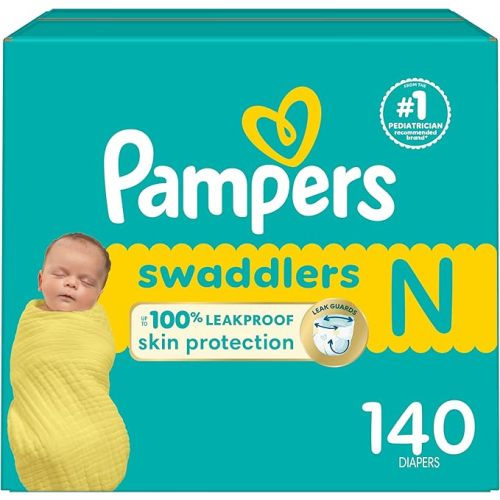 Pampers Baby Diapers - Swaddlers - Size 0, 140 Count, Ultra Absorbent Disposable Newborn Diaper