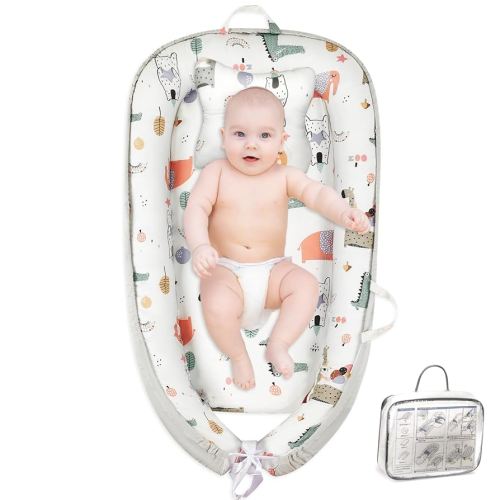 Baby Lounger for Newborn 0-24 Months with Removable Pillow | Doc A Tot Baby Lounger Breathable, Portable & Soft CPSC Certified Snuggle Me Baby Lounger for Home, Travel, Baby Boy Lounger-Animal