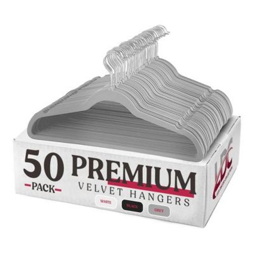 Pack of 50 Clothes Hanger Non Slip Ultra Thin Velvet Hangers for Dress Pent Shirts & Coat - Grey