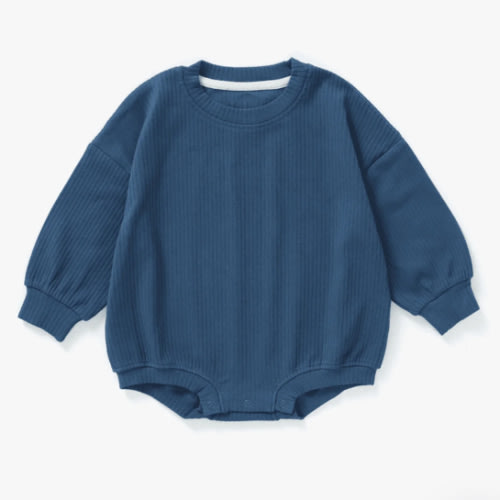 Ribbed Bubble Romper | Navy