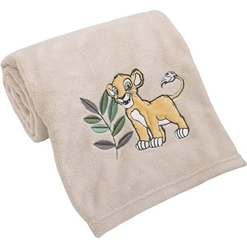 Disney Lion King Leader of The Pack Grey, Sage, and Yellow Super Soft Baby Blanket with Simba Applique