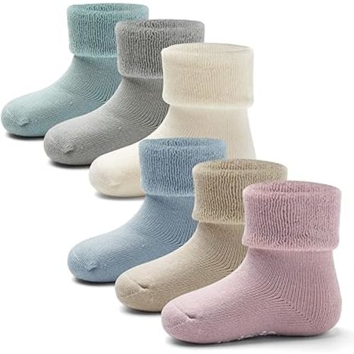 Baby Non Slip Warm Socks Baby Boys Thick Winter Socks with Grips for Baby Girls Non Skid Socks 6 Pack