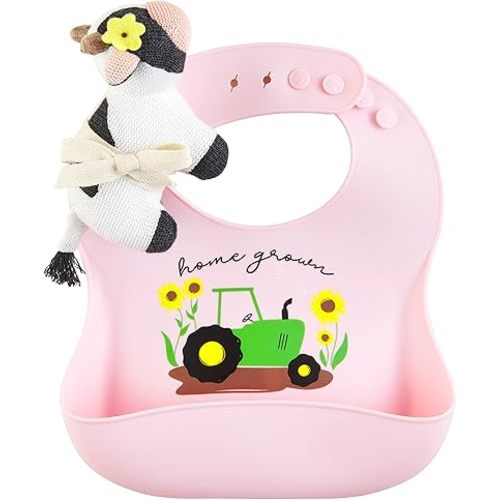 Mud Pie Pink Farm Silicone Bib Rattle