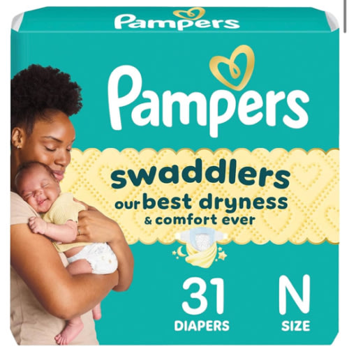Pampers Swaddlers Diapers Newborn - Size 0, 31 Count, Ultra Soft Disposable Baby Diapers