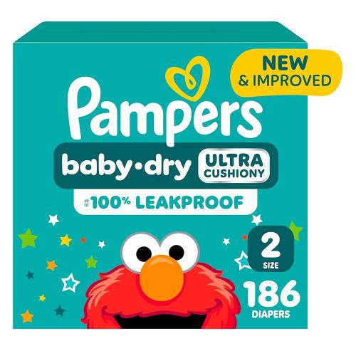 Pampers Diapers - Baby Dry - Size 2, 186 Count, Absorbent Disposable Infant Diaper (Packaging May Vary)