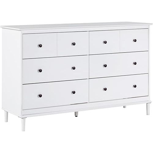 Walker Edison Modern 6-Drawer Solid Wood Dresser Bedroom Storage, 57 Inch, White